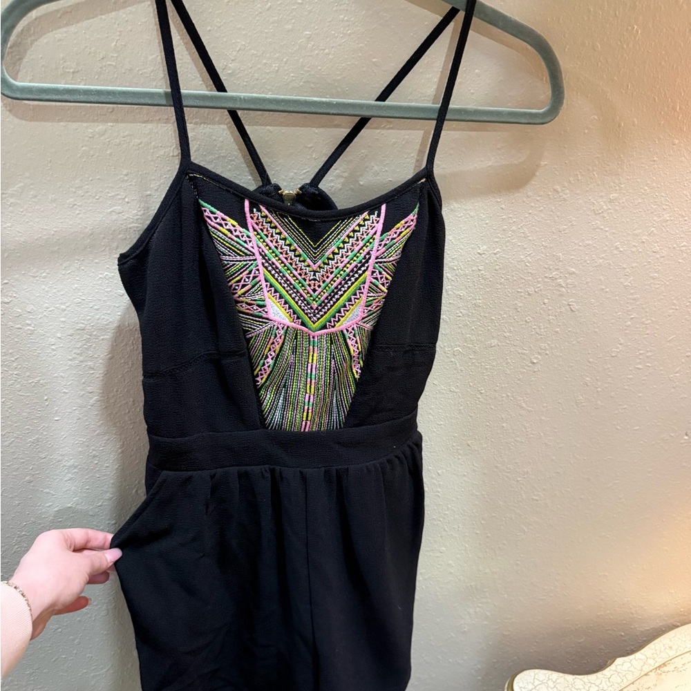 Gianni Bini Black Dress with Pink and Green Embroidery